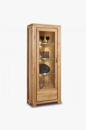 Luxusvitrine Eiche massiv mit 3 Glasscheiben, naturfarben, montiert, New Line